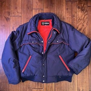 FERA Vintage Ski Snow Winter Puffer Jacket Navy Red Mens Sz. XL